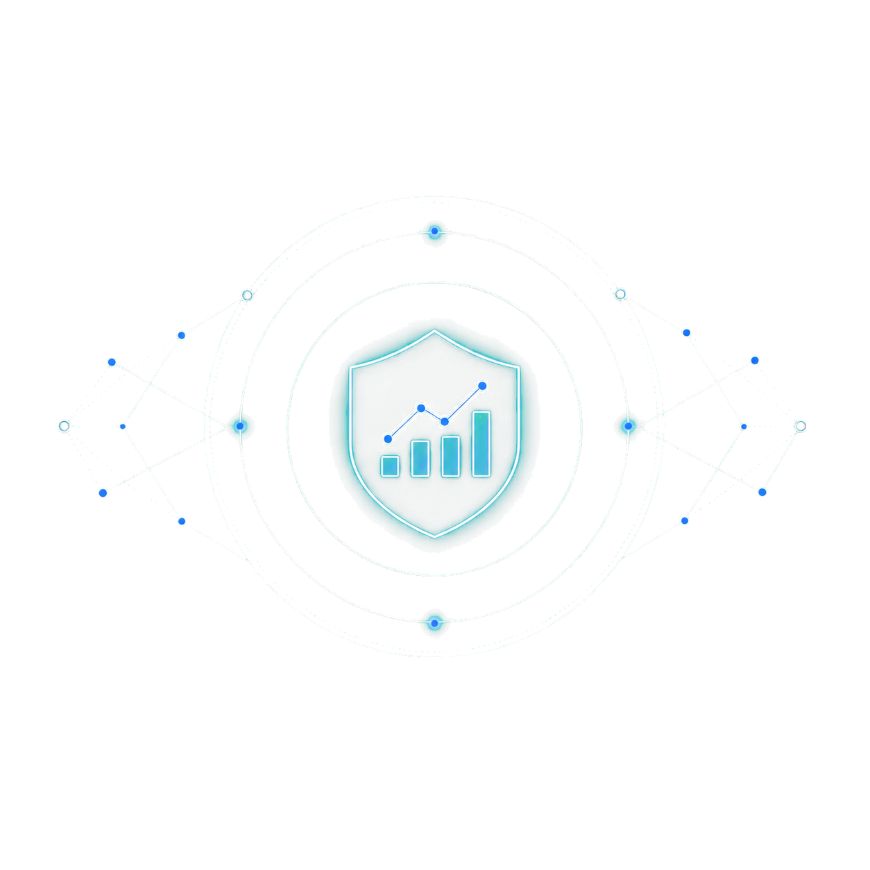 Analytics shield connected to a governed institutional network